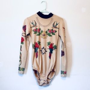 Vintage Tattoo Print Nude Bodysuit in size Small
